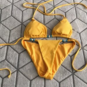Sunny Yellow Women's Bikini with Blue Accents